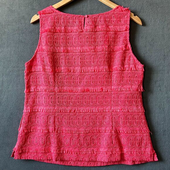 Talbots Coral Eyelash Fringe Lace Sleeveless Top Side Zip-Women's Size 12 Petite - Picture 2 of 9